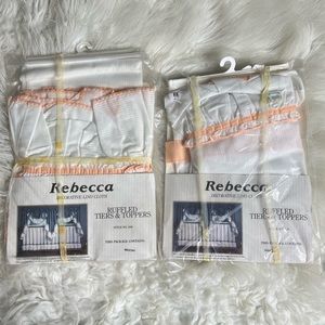 Vintage Ruffled Tier Curtains New in Package 4 panels Rebecca brand white peach